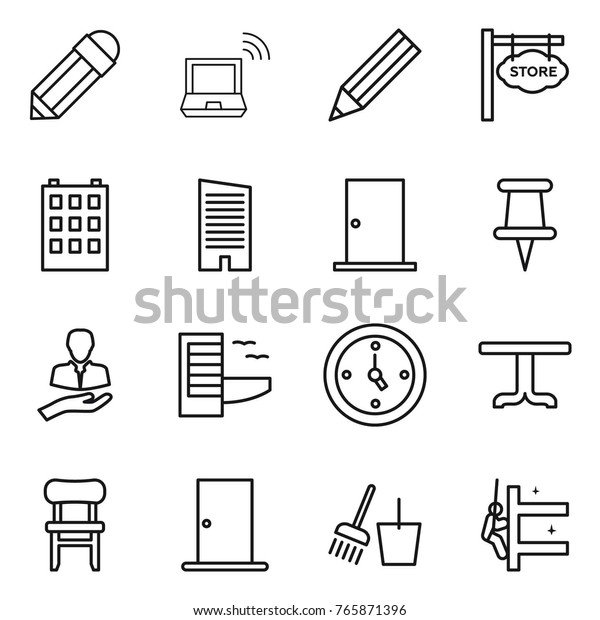Thin Line Icon Set Pencil Notebook Stock Vector Royalty Free