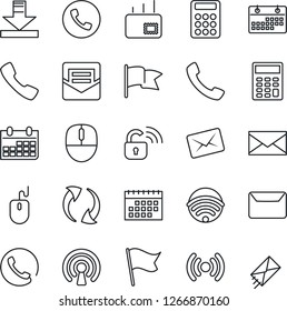 Thin Line Icon Set - phone vector, mail, mouse, calendar, call, update, download, calculator, wireless, lock, flag