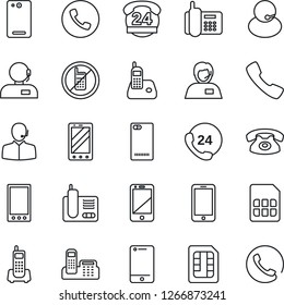 Thin Line Icon Set - phone vector, no mobile, office, 24 hours, support, cell, radio, back, call, sim