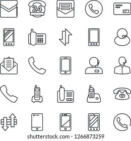 Thin Line Icon Set - phone vector, mobile, office, 24 hours, support, cell, radio, mail, call, data exchange
