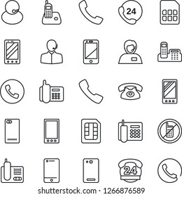 Thin Line Icon Set - phone vector, no mobile, office, 24 hours, support, cell, radio, back, call, sim