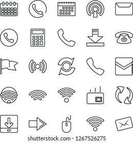 Thin Line Icon Set - phone vector, right arrow, mouse, calendar, call, update, mail, download, wireless, calculator, flag