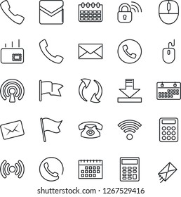 Thin Line Icon Set - phone vector, mail, mouse, calendar, call, update, download, calculator, wireless, lock, flag