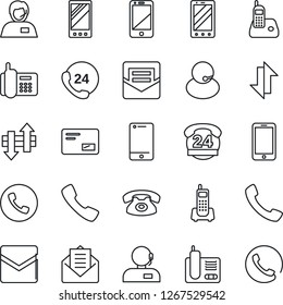 Thin Line Icon Set - phone vector, mobile, office, 24 hours, support, cell, radio, mail, call, data exchange