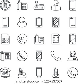 Thin Line Icon Set - phone vector, no mobile, office, 24 hours, support, cell, radio, back, call, sim
