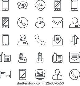 Thin Line Icon Set - phone vector, mobile, office, 24 hours, support, cell, radio, mail, call, data exchange