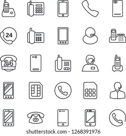 Thin Line Icon Set - phone vector, mobile, office, 24 hours, support, cell, radio, back, call, sim