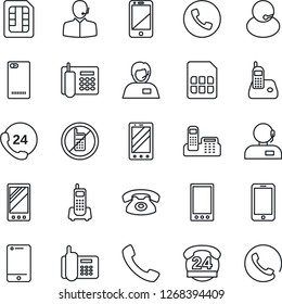 Thin Line Icon Set - phone vector, no mobile, office, 24 hours, support, cell, radio, back, call, sim