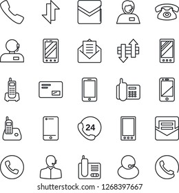 Thin Line Icon Set - phone vector, mobile, office, 24 hours, support, cell, radio, mail, call, data exchange