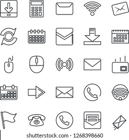 Thin Line Icon Set - phone vector, right arrow, mail, mouse, calendar, download, wireless, update, calculator, flag
