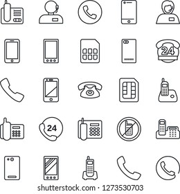 Thin Line Icon Set - phone vector, no mobile, office, 24 hours, support, cell, radio, back, call, sim