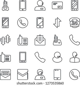 Thin Line Icon Set - phone vector, mobile, office, 24 hours, support, cell, radio, mail, call, data exchange