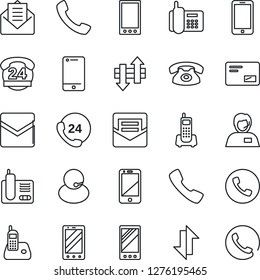 Thin Line Icon Set - phone vector, mobile, office, 24 hours, support, cell, radio, mail, call, data exchange