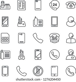 Thin Line Icon Set - phone vector, no mobile, office, 24 hours, support, cell, radio, back, call, sim