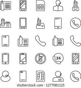 Thin Line Icon Set - phone vector, no mobile, office, 24 hours, support, cell, radio, back, call, sim