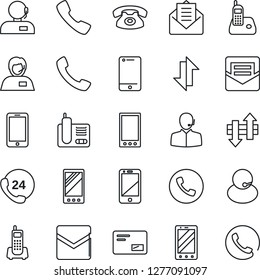 Thin Line Icon Set - phone vector, mobile, office, 24 hours, support, cell, radio, mail, call, data exchange
