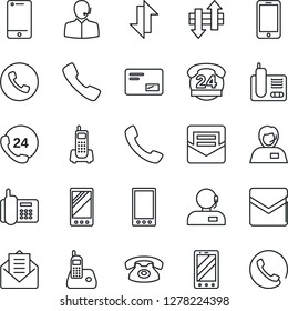 Thin Line Icon Set - phone vector, mobile, office, 24 hours, support, cell, radio, mail, call, data exchange