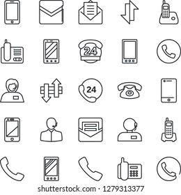 Thin Line Icon Set - phone vector, mobile, office, 24 hours, support, cell, radio, mail, call, data exchange