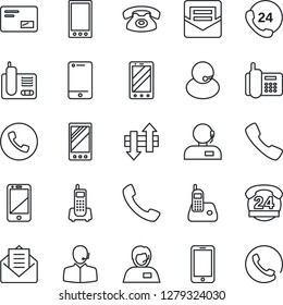 Thin Line Icon Set - phone vector, mobile, office, 24 hours, support, cell, radio, mail, call, data exchange