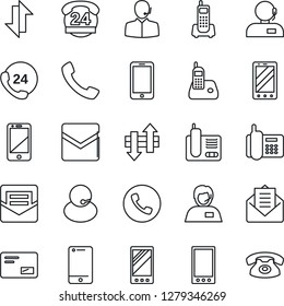Thin Line Icon Set - phone vector, mobile, office, 24 hours, support, cell, radio, mail, call, data exchange