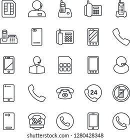 Thin Line Icon Set - phone vector, no mobile, office, 24 hours, support, cell, radio, back, call, sim