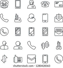 Thin Line Icon Set - phone vector, mobile, office, 24 hours, support, cell, radio, mail, call, data exchange