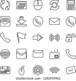 Thin Line Icon Set - phone vector, right arrow, mail, mouse, call, update, download, wireless, calendar, calculator, lock, flag