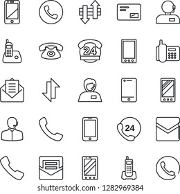 Thin Line Icon Set - phone vector, mobile, office, 24 hours, support, cell, radio, mail, call, data exchange