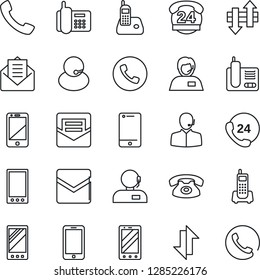 Thin Line Icon Set - phone vector, mobile, office, 24 hours, support, cell, radio, mail, call, data exchange
