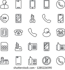 Thin Line Icon Set - phone vector, no mobile, office, 24 hours, support, cell, radio, back, call, sim