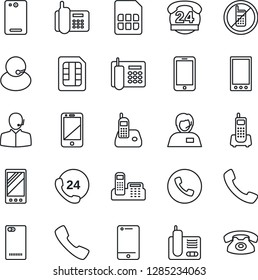 Thin Line Icon Set - Phone Vector, No Mobile, Office, 24 Hours, Support, Cell, Radio, Back, Call, Sim