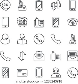 Thin Line Icon Set - phone vector, mobile, office, 24 hours, support, cell, radio, mail, call, data exchange