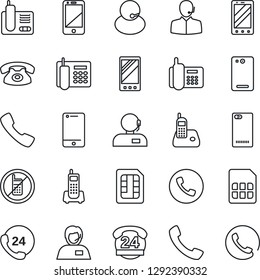 Thin Line Icon Set - phone vector, no mobile, office, 24 hours, support, cell, radio, back, call, sim