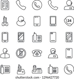 Thin Line Icon Set - phone vector, no mobile, office, 24 hours, support, cell, radio, back, call, sim