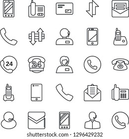 Thin Line Icon Set - phone vector, mobile, office, 24 hours, support, cell, radio, mail, call, data exchange