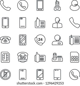 Thin Line Icon Set - phone vector, no mobile, office, 24 hours, support, cell, radio, back, call, sim