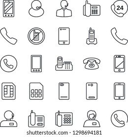 Thin Line Icon Set - phone vector, no mobile, office, 24 hours, support, cell, radio, back, call, sim