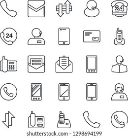 Thin Line Icon Set - phone vector, mobile, office, 24 hours, support, cell, radio, mail, call, data exchange