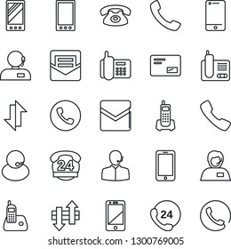 Thin Line Icon Set - phone vector, mobile, office, 24 hours, support, cell, radio, mail, call, data exchange