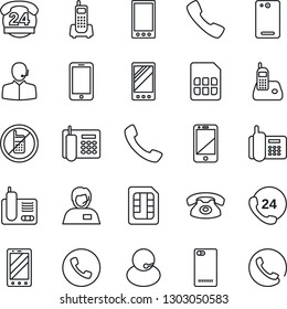 Thin Line Icon Set - phone vector, no mobile, office, 24 hours, support, cell, radio, back, call, sim
