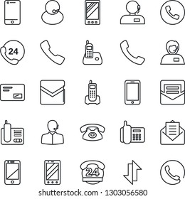 Thin Line Icon Set - phone vector, mobile, office, 24 hours, support, cell, radio, mail, call, data exchange