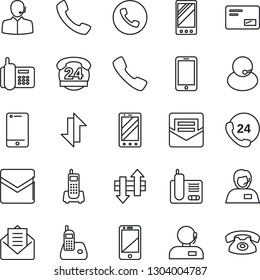 Thin Line Icon Set - phone vector, mobile, office, 24 hours, support, cell, radio, mail, call, data exchange