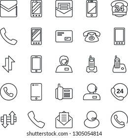 Thin Line Icon Set - phone vector, mobile, office, 24 hours, support, cell, radio, mail, call, data exchange