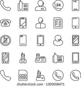 Thin Line Icon Set - phone vector, no mobile, office, 24 hours, support, cell, radio, back, call, sim