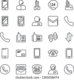 Thin Line Icon Set - phone vector, mobile, office, 24 hours, support, cell, radio, mail, call, data exchange