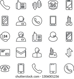 Thin Line Icon Set - phone vector, mobile, office, 24 hours, support, cell, radio, mail, call, data exchange