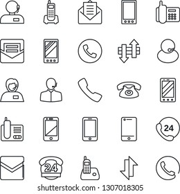 Thin Line Icon Set - phone vector, mobile, office, 24 hours, support, cell, radio, mail, call, data exchange