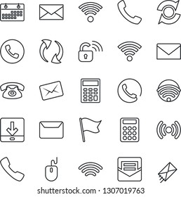 Thin Line Icon Set - phone vector, mail, mouse, call, update, download, wireless, calendar, calculator, lock, flag