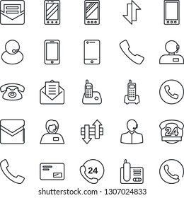 Thin Line Icon Set - phone vector, mobile, office, 24 hours, support, cell, radio, mail, call, data exchange