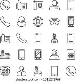 Thin Line Icon Set - phone vector, no mobile, office, 24 hours, support, cell, radio, back, call, sim